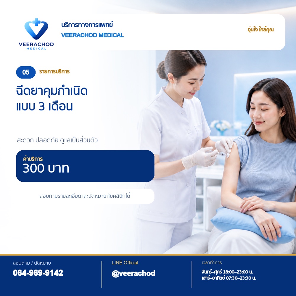 ฉีดยาคุมกำเนิดแบบ 3 เดือน 300 บาท — วีรโชติ คลินิกเวชกรรม
